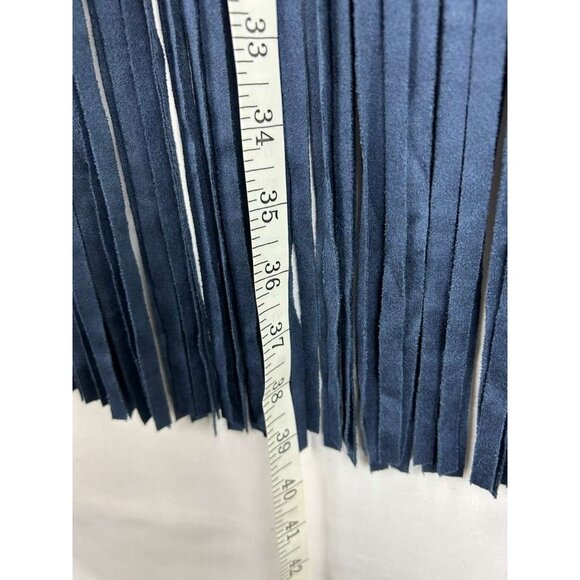 Adore Women's Size Medium Navy Blue Suede Maxi Two-tiered Fringe Skirt - Picture 13 of 14